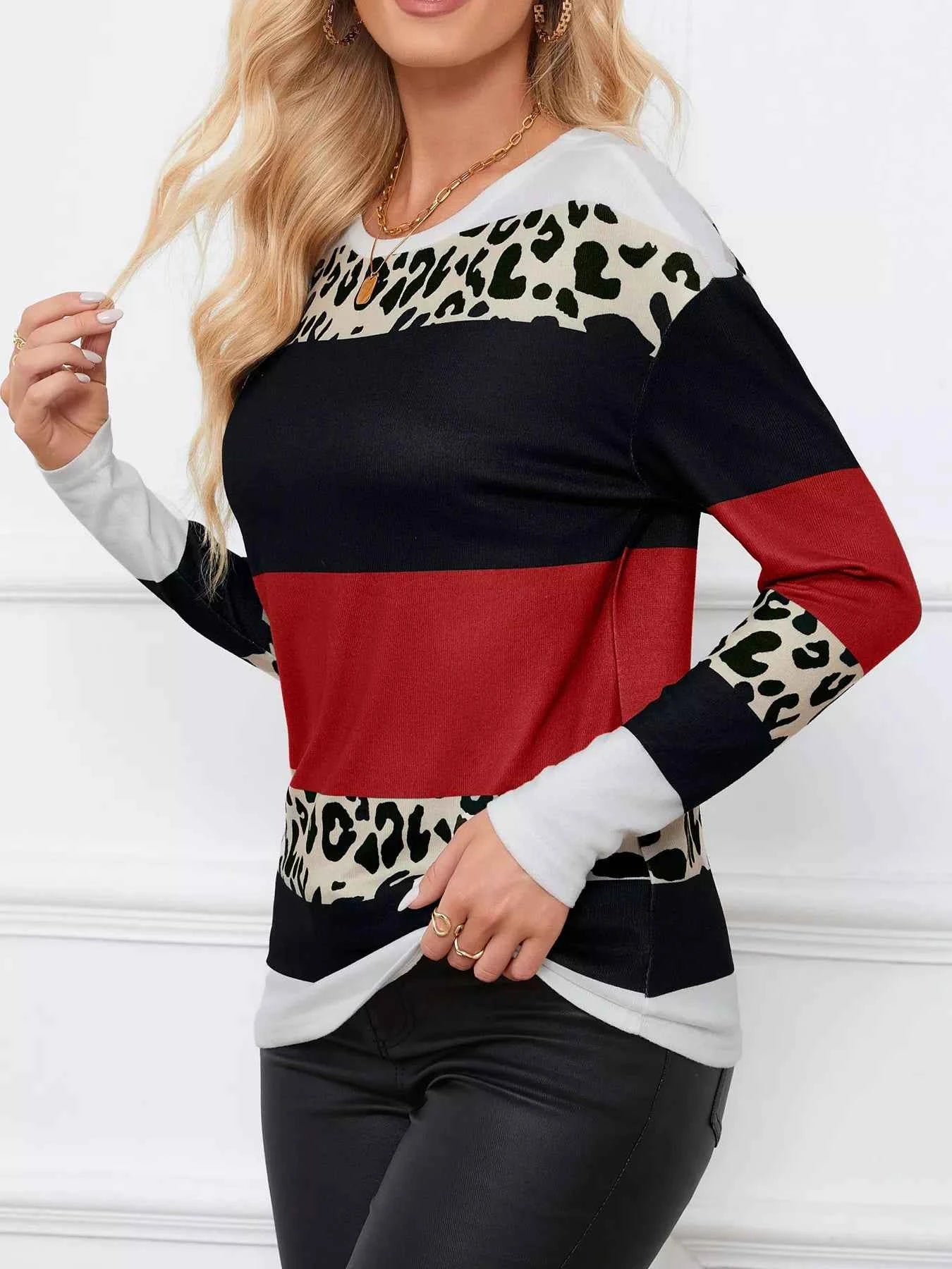 Leopard Color Block Striped Knit Top d8a9678d-f815-4c6e-b672-674eae625c8b-Max-Origin