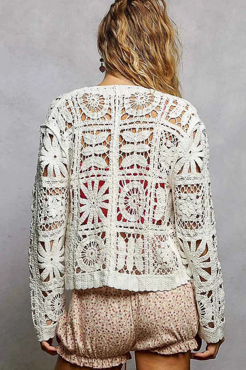 POL Button Down V-Neck Long Sleeve Cropped Crochet Cardigan d8c53e92-baa3-4c15-b40b-b2021bbf6191-Max-Origin