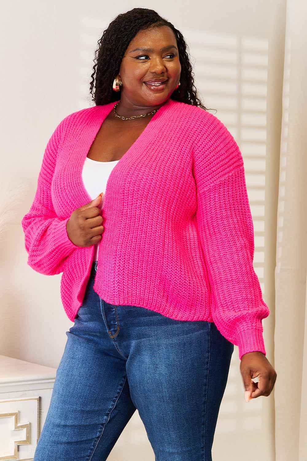 Woven Right Rib-Knit Open Front Drop Shoulder Cardigan d8c615d2182e4d88baba9492472fb3f2-Max