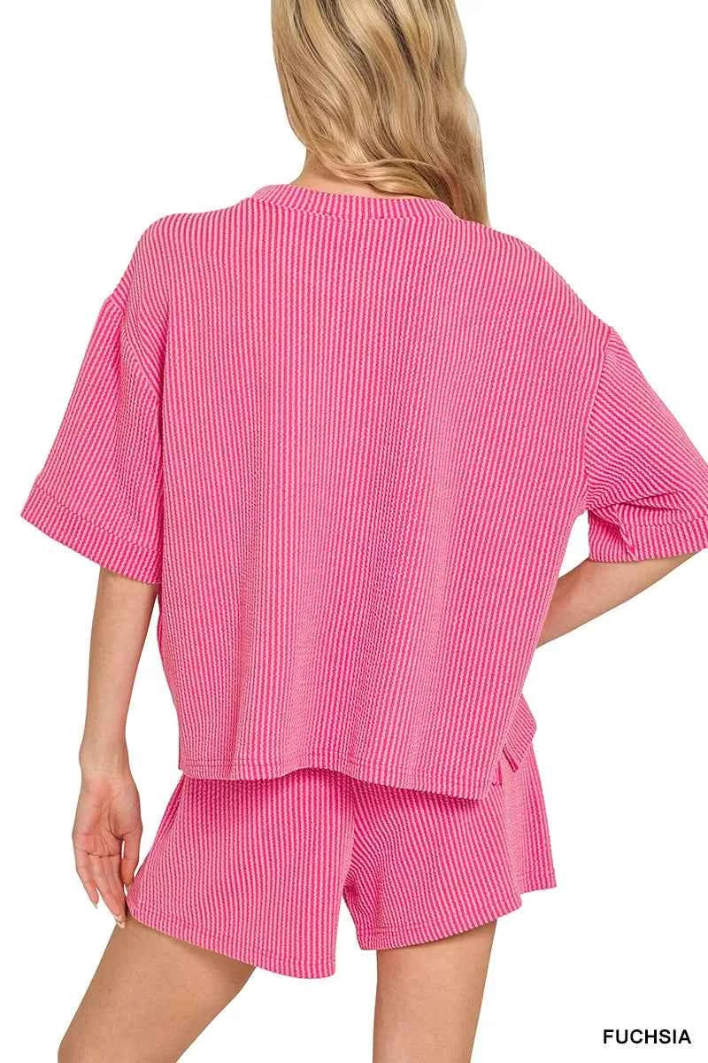 Zenana Raised Rib Short Sleeve Tee and Drawstring Shorts Set d8c7fc78-d5e9-44a1-a78b-55bc753d42c5-Max-Origin