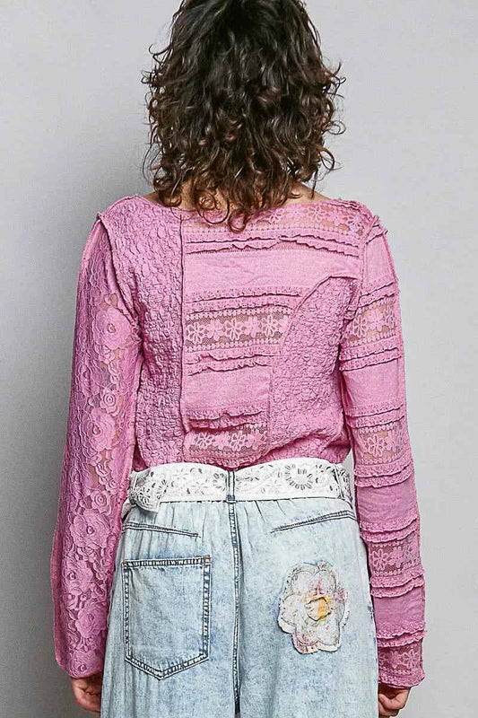 Round Neck Long Sleeve Exposed Seam Top with Lace Detail d8c910b6-ccc1-4692-b09d-18ef26355534-Max-Origin