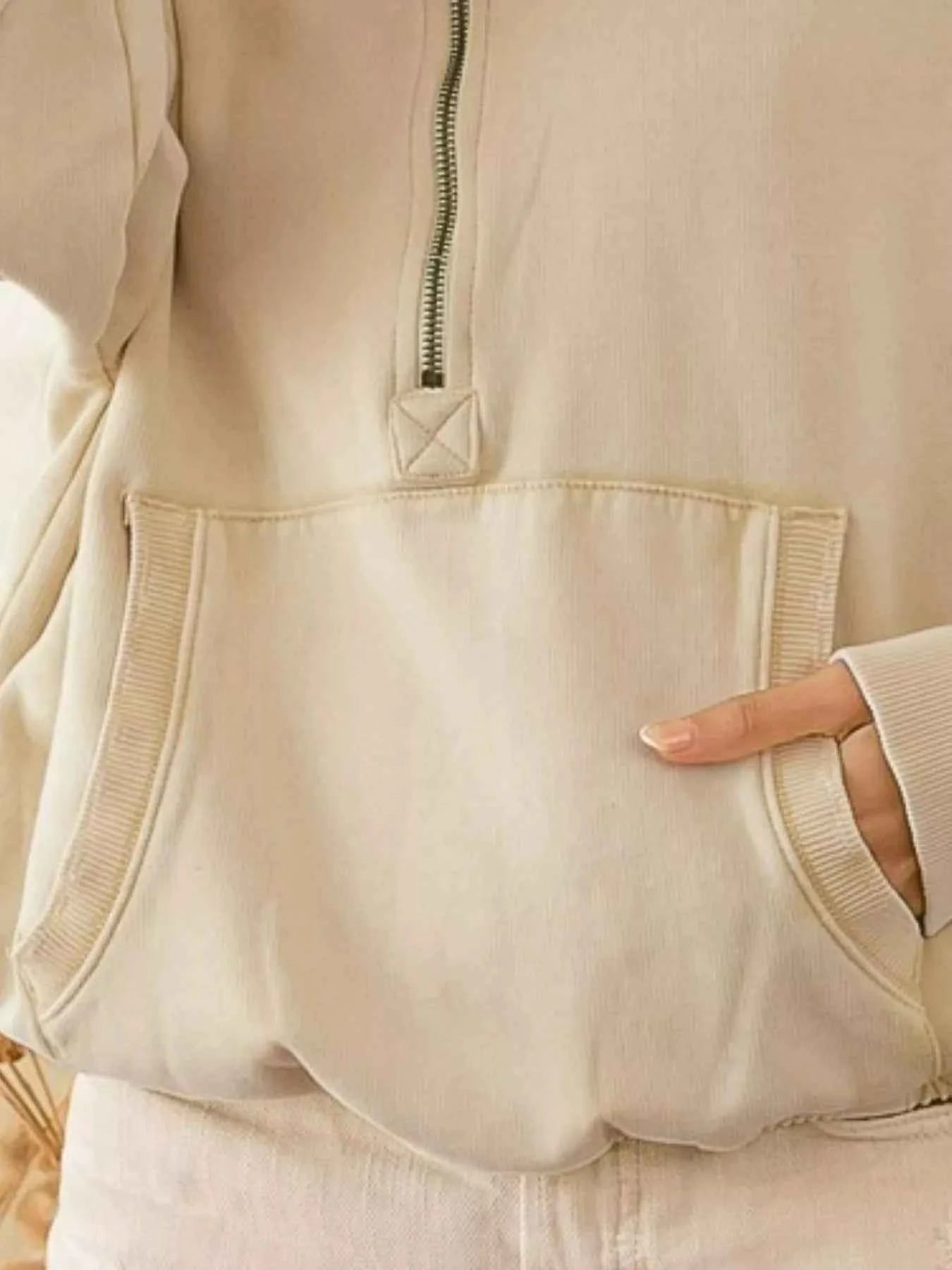 Stitch Detailed Elastic Hem Half Zip Fleece Hoodie d8db405a-24c1-446c-b5d5-926dc1e014ca-Max-Origin