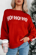 Fiery Red MERRY CHRISTMAS HO HO HO Drop Shoulder Loose Sweater Fiery Red 52%Viscose+26%Polyester+22%Polyamide d8de663ec60ca788