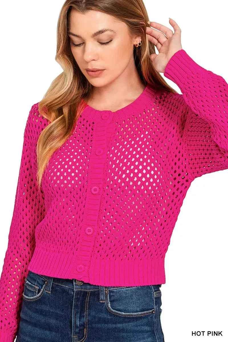 Zenana Button Down Lightweight Crochet Cardigan Sweater d8e3f613be46439696354f7e8df62798-Max-Origin