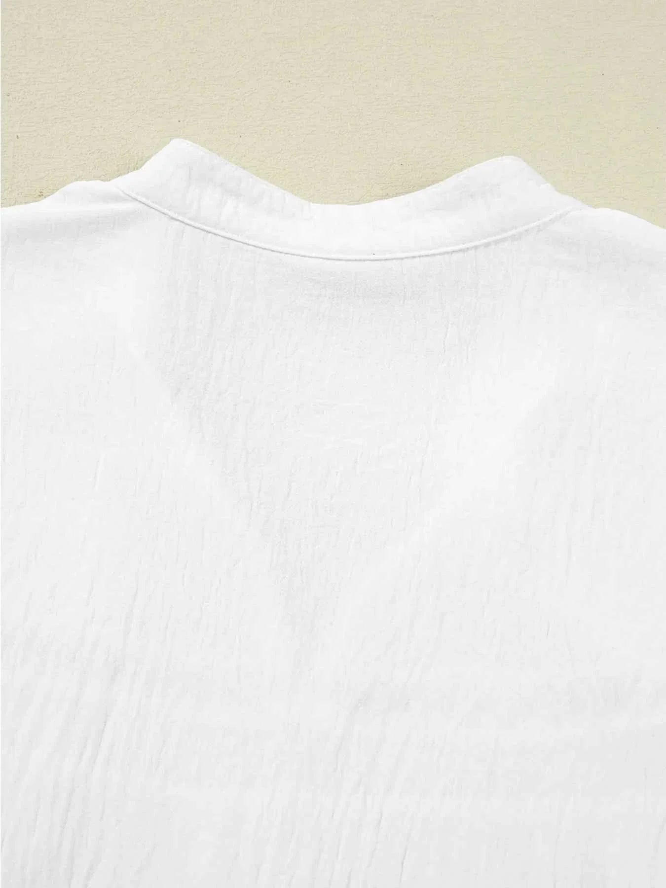 Drawstring Puff Sleeve Tie Neck Blouse d8ea0373b9c94e57bbcf7bbeba58bf49-Max-Origin
