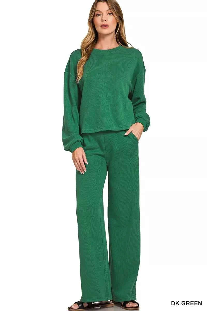 Zenana French Rib Pullover and Pants Set DK GREEN d8ee73d29ad34948821169d8d90f3ad8-Max-Origin