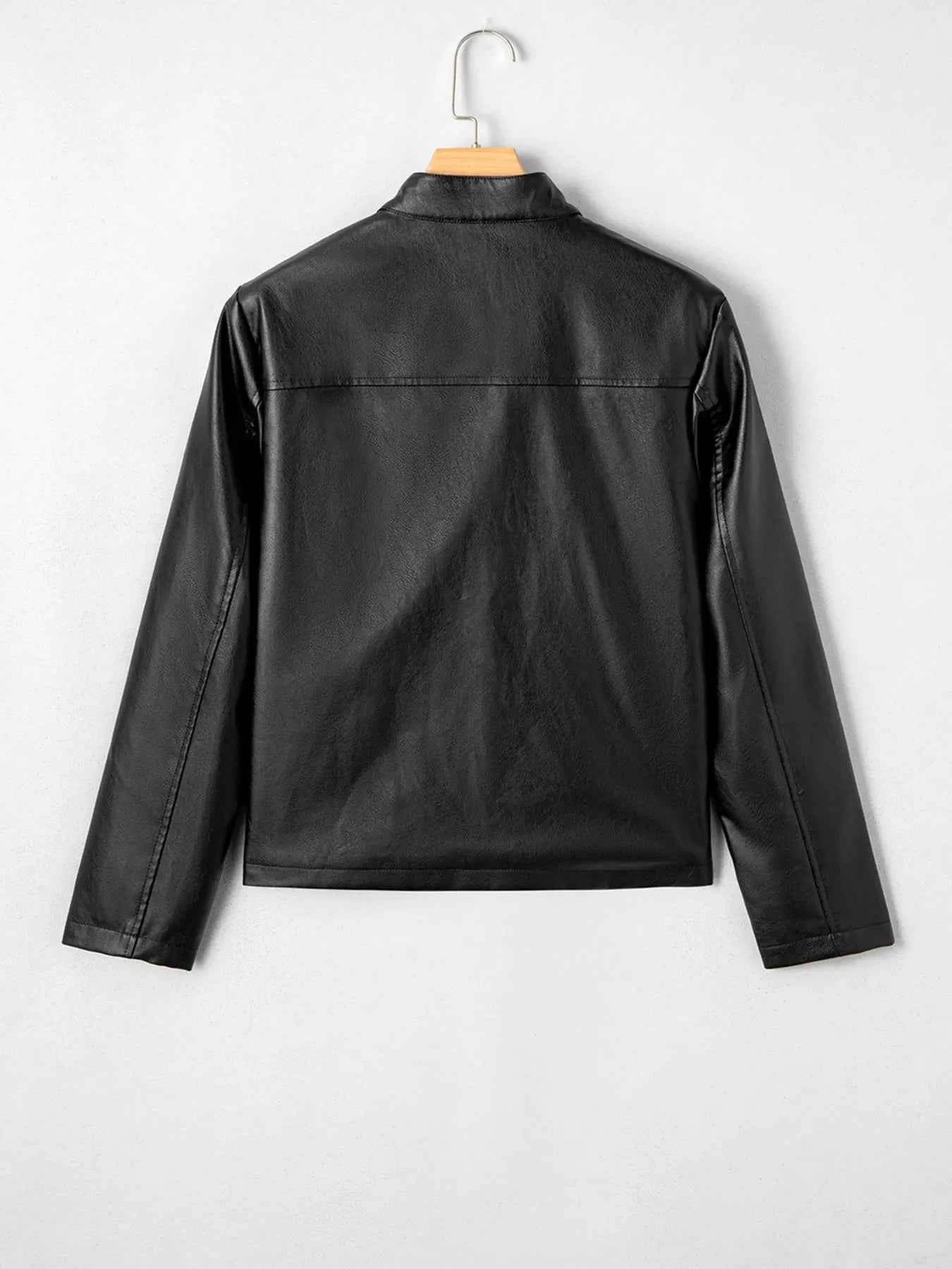 Faux Leather Buttoned Front Boxy Jacket d8f094eec62c4484a33d62ec973c0056-Max-Origin