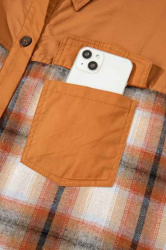 Plaid Patchwork Pocketed Ruffle Hem Shirt Dress d8f6ce34-6af2-47cd-95fb-94901019ac1f