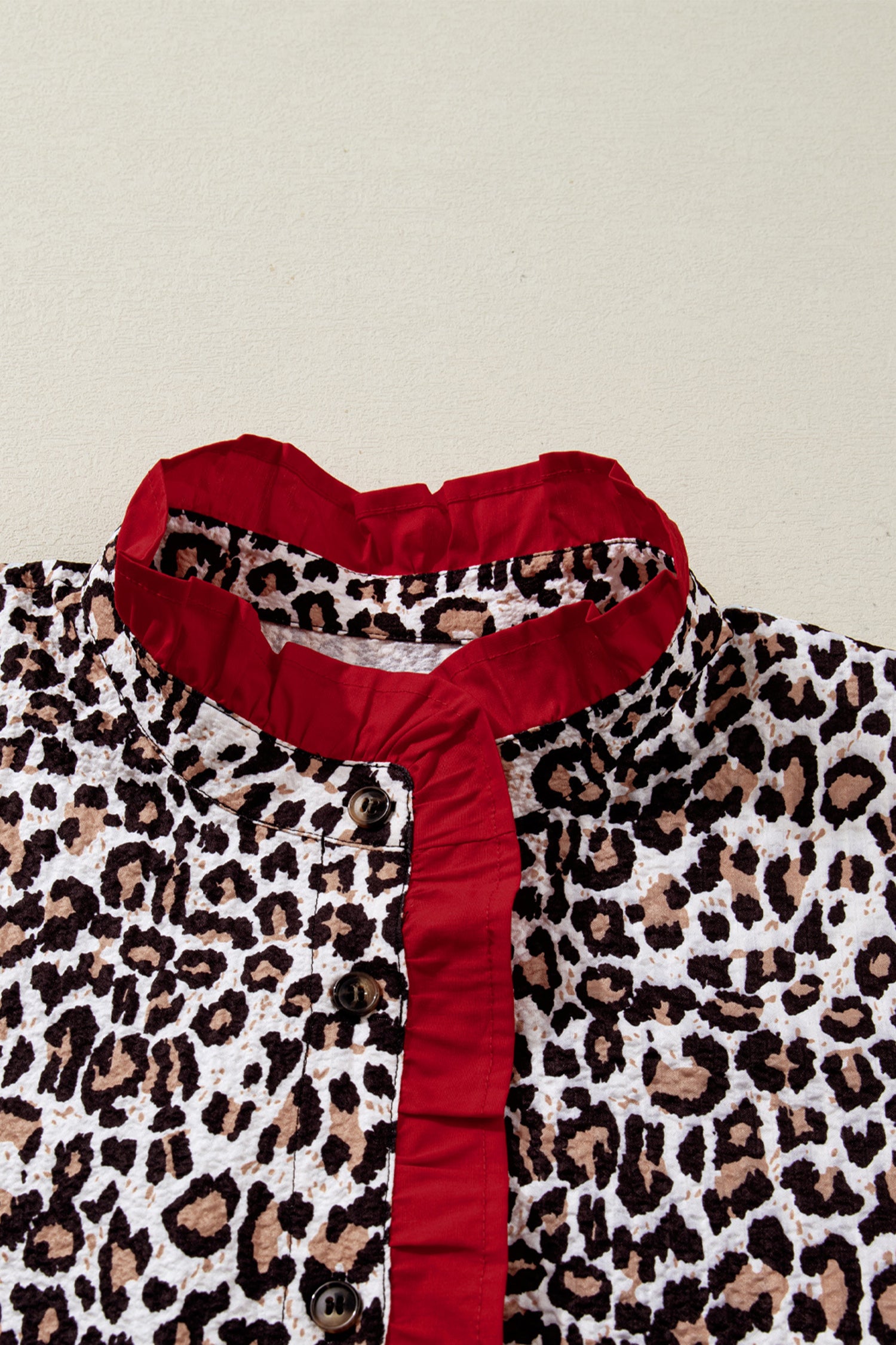 Khaki Contrast Frilled V Neck Trimmed Leopard Shirt d8f702ea1cff1a15