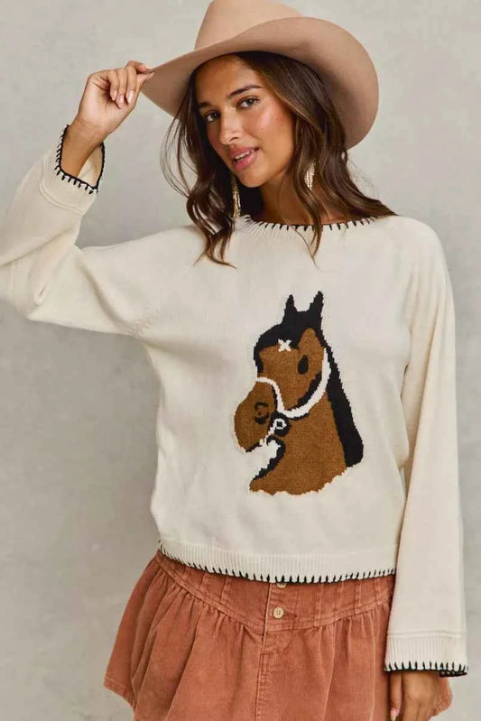 Horse Knit Sweater Top with Blanket Stitch d8faeb43c19d40ecb7c5eb333e363284-Max-Origin