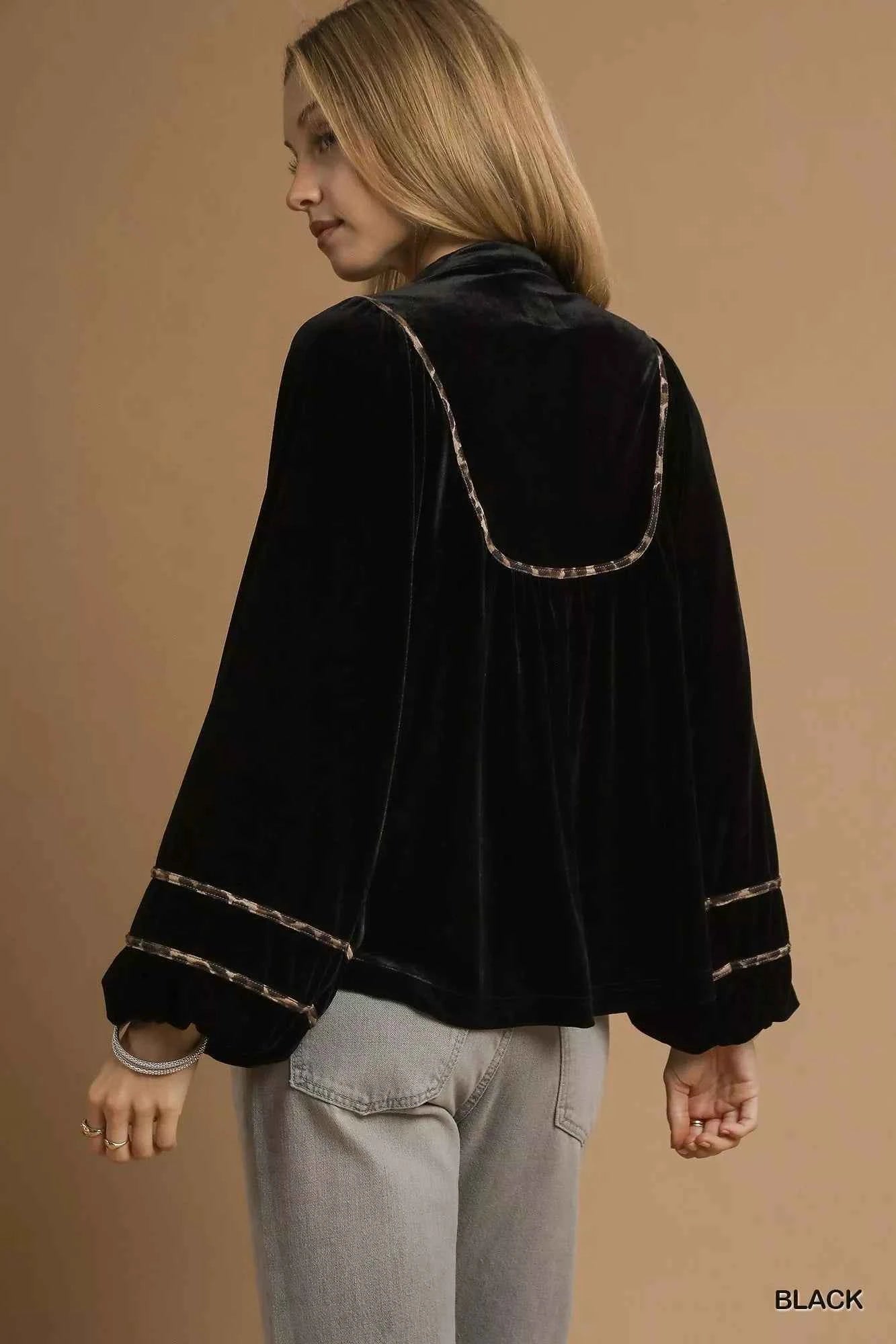 Umgee Velvet Long Sleeve Blouse with Contrast Trim d901b995-1e13-4326-92d3-7de0506073eb-Max-Origin