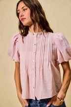 SO ME Gingham Lace Trim Button Bubble Sleeves Blouse d90a6b7113a449548a3b3625a4c5e4b3-Max-Origin