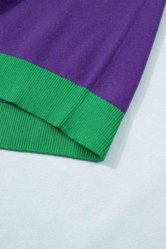 Mardi Gras Tinsel Embroidered Short Sleeve Sweater d910edc6-f04e-483d-b6ff-43b7ea168883