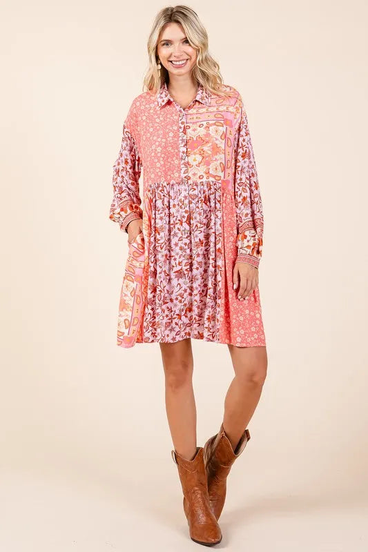 Mittoshop Floral Button Detail Long Sleeve Shirt Dress d915c680-1418-40b1-bfe5-af1e4dc3777c-Max
