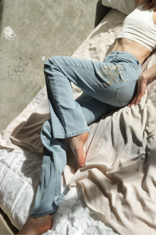 High rise embroidered modern bootcut jean d917f67c-4f10-49cb-b4ca-124cda238b5d