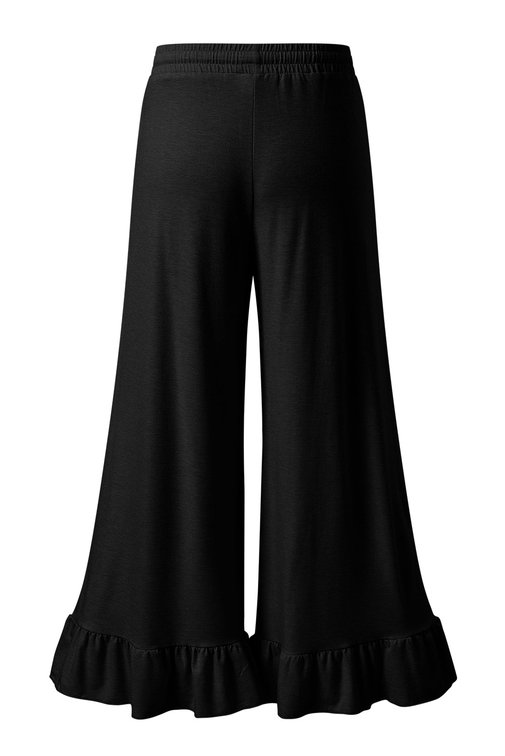 Dune Solid Color Ruffle Hem Wide Leg Pants Black 65%Polyester+30%Viscose+5%Elastane d9193a1d3d4ef626