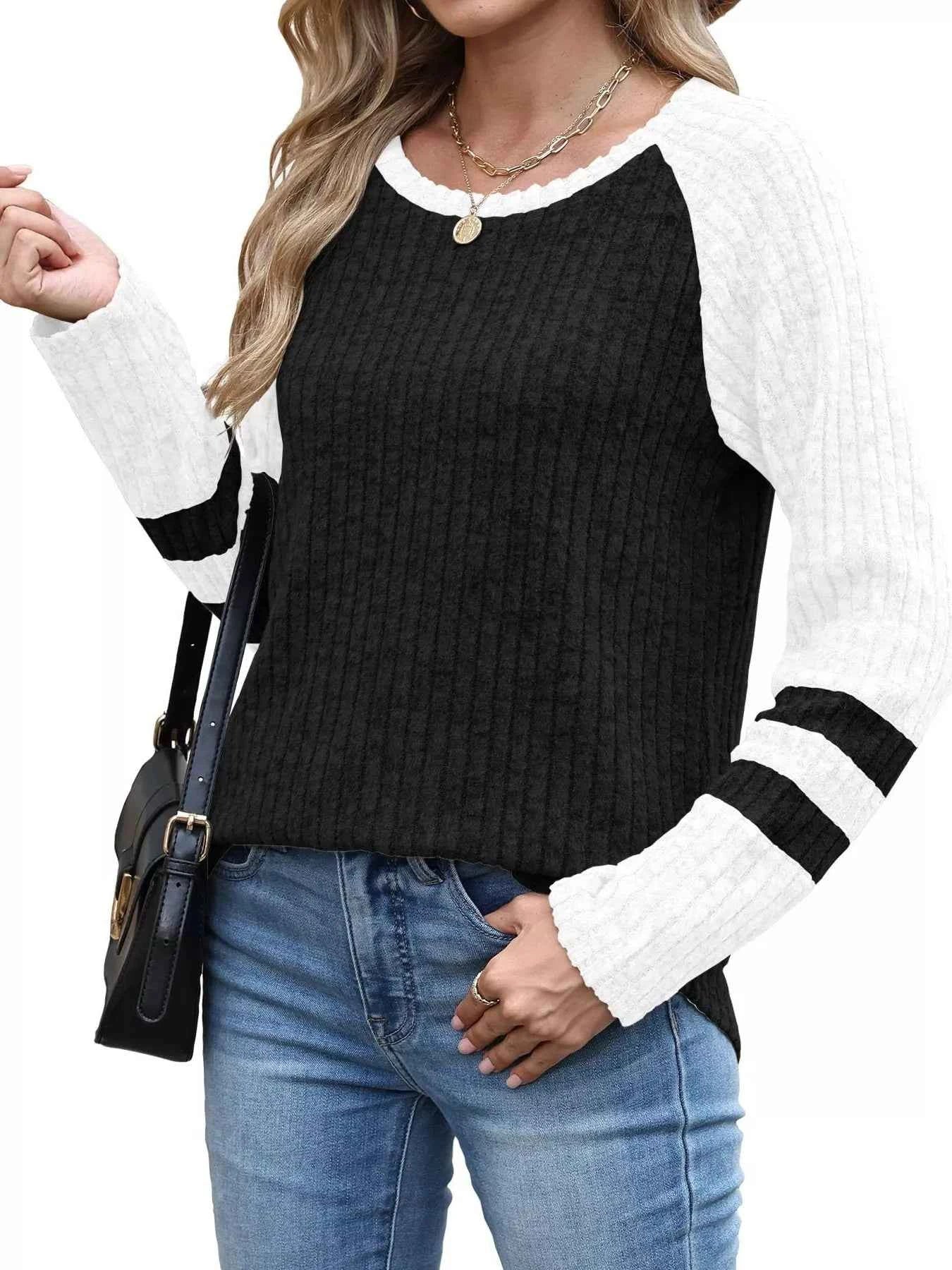 Ribbed Round Neck Raglan Sleeve Top d91a1d9cbf8d4343a9db8fb4637fe191-Max-Origin