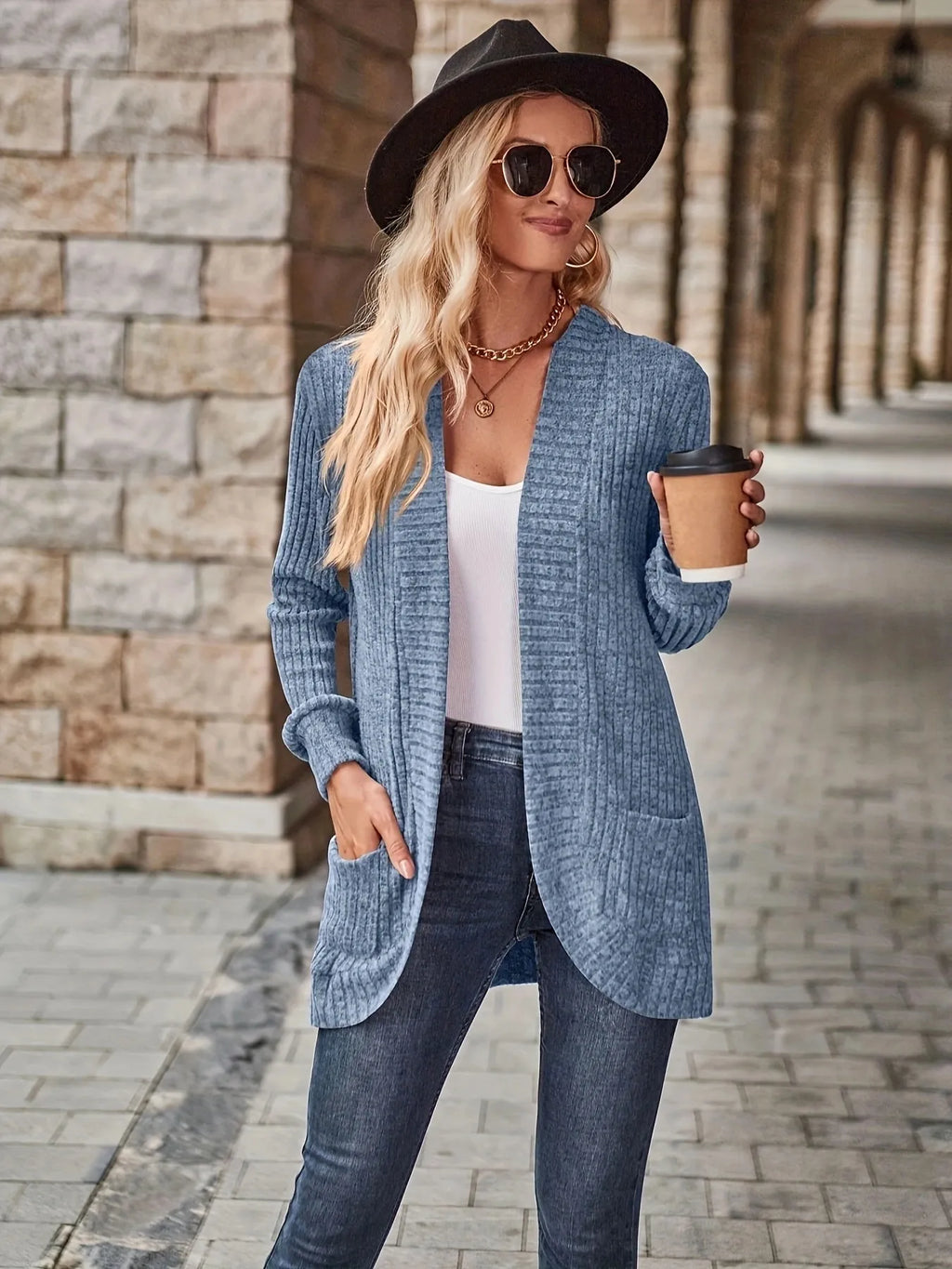 Ribbed Open Front Long Cardigan with Pockets d923ec19f444430ea007e788ab2c6a8f-Max-Origin