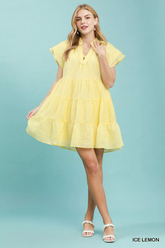 Tiered Ruffle Sleeve Textured Mini Dress d92a1198-2345-482e-8575-166e2a134f62-Max-Origin
