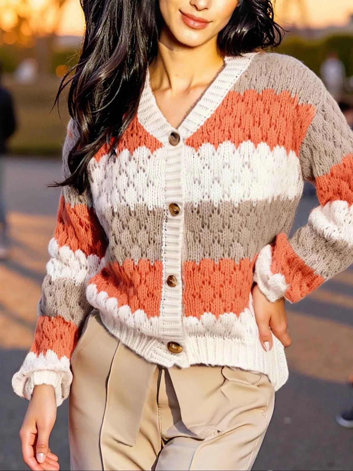 Color Block Button Up Cardigan Khaki d939b71e-80eb-4160-8f16-31dc11e5d7f7-Max-Origin