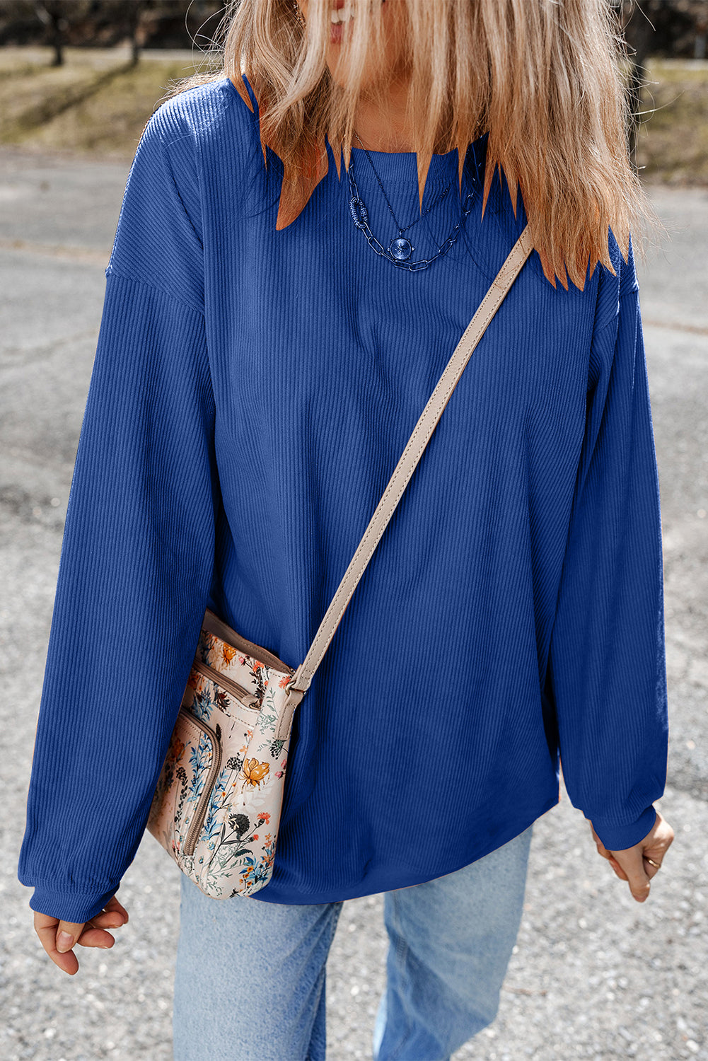 White Drop Shoulder Rib Knit Oversized Sweatshirt d93d2cd0d8a701ec