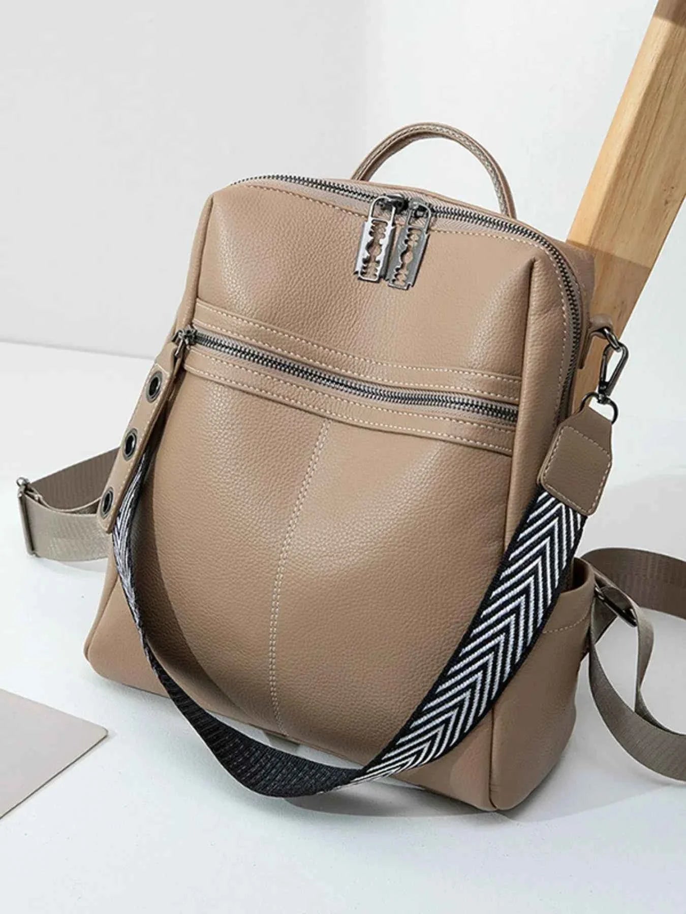 Leather Multi-Compartment Backpack Bag Khaki One Size d940d8bf748c4e3fb2f9b1cde77ec4c2-Max-Origin