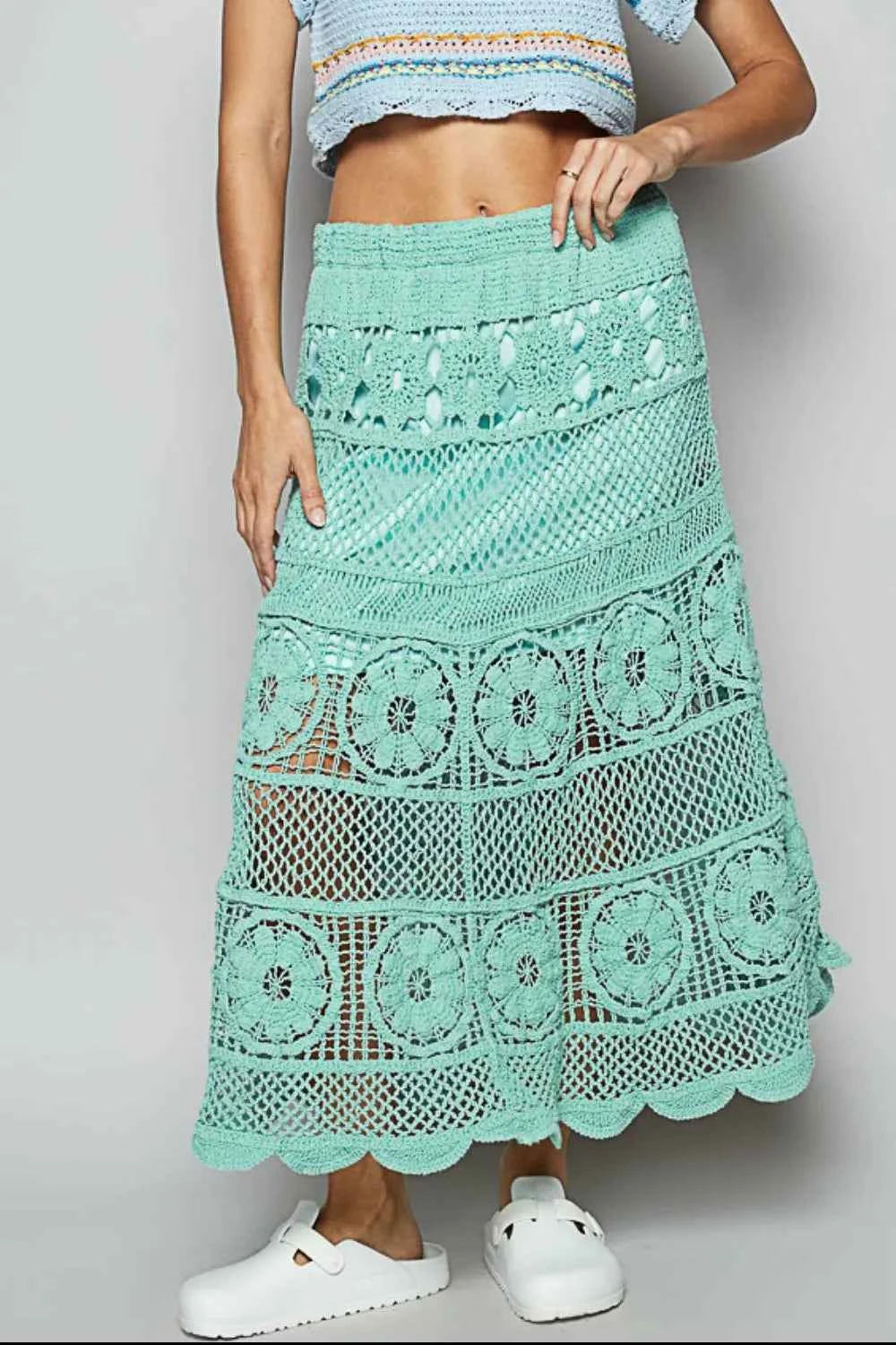 POL Lace Tiered Midi Skirt Turquoise One Size d94ef15f-3826-4484-a9c5-349fa1d0569d-Max-Origin