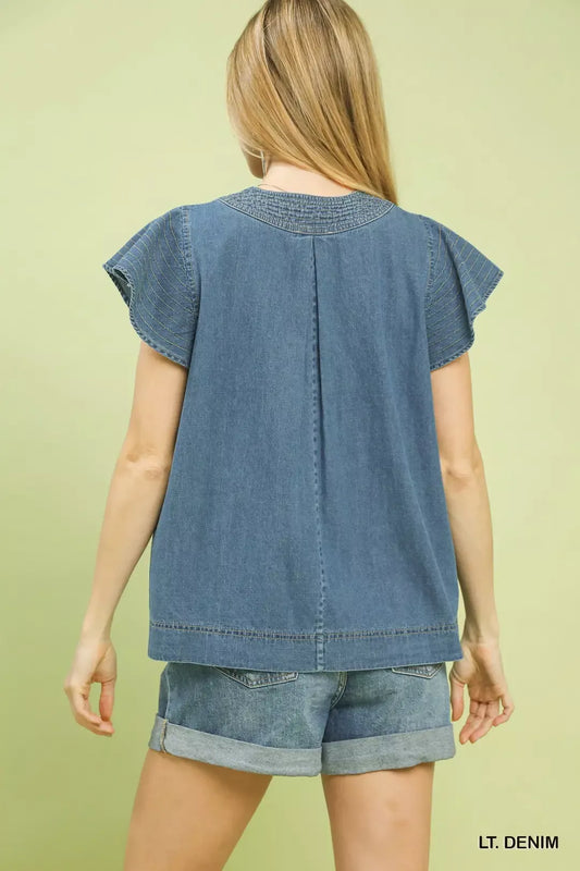Cap Sleeve Denim Top d95574de-6b9d-48b2-939f-b4ffe00e865e-Max-Origin
