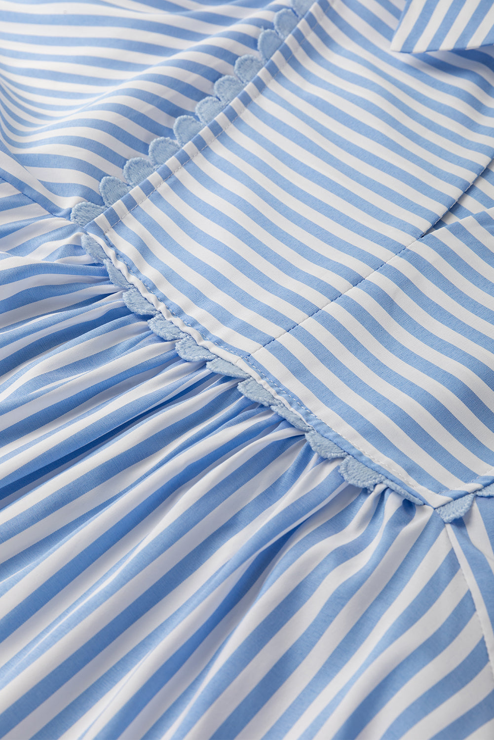 Sky Blue Striped Ric Rac Trim Collared V Neck Blouse d958feec87844dce