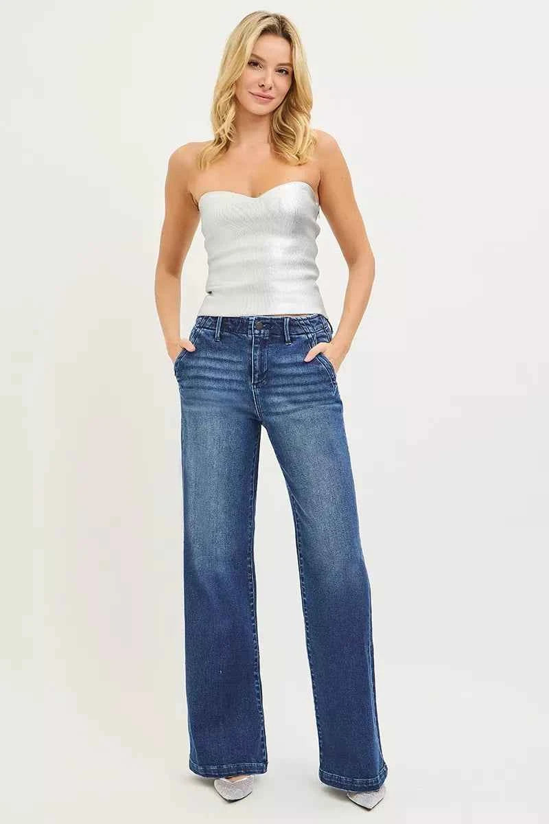 RISEN High Rise Wide Leg Slanted Pocket Jeans d95c7db305044beaaa0a74a6b86426ae-Max-Origin