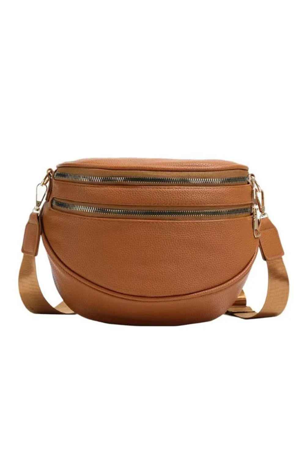 Cinnamon PU Leather Double Zipper Crossbody Bag d96442017d29ff77