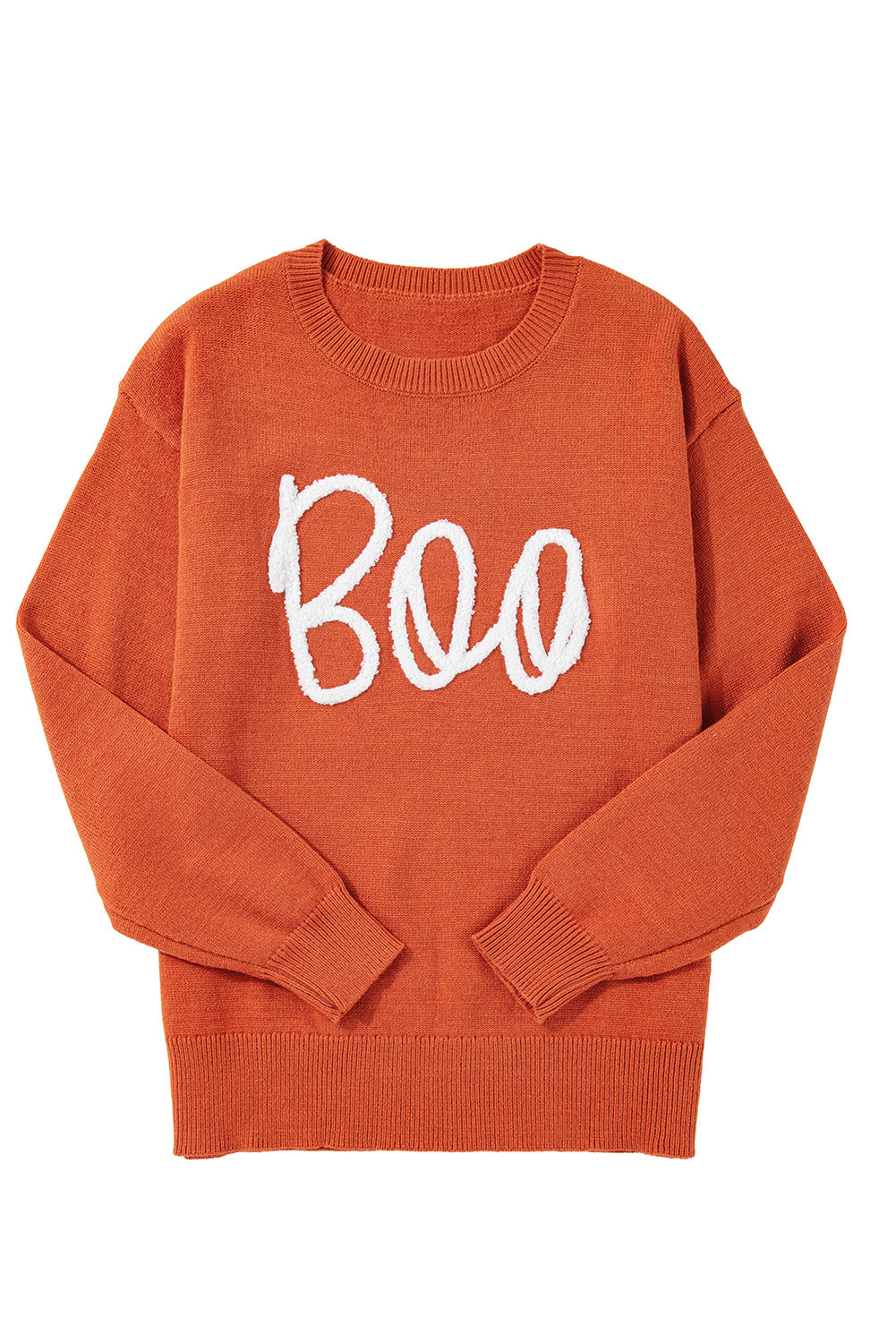 Orange Halloween Boo Drop Shoulder Knit Sweater d96a7bdcf9f9108f