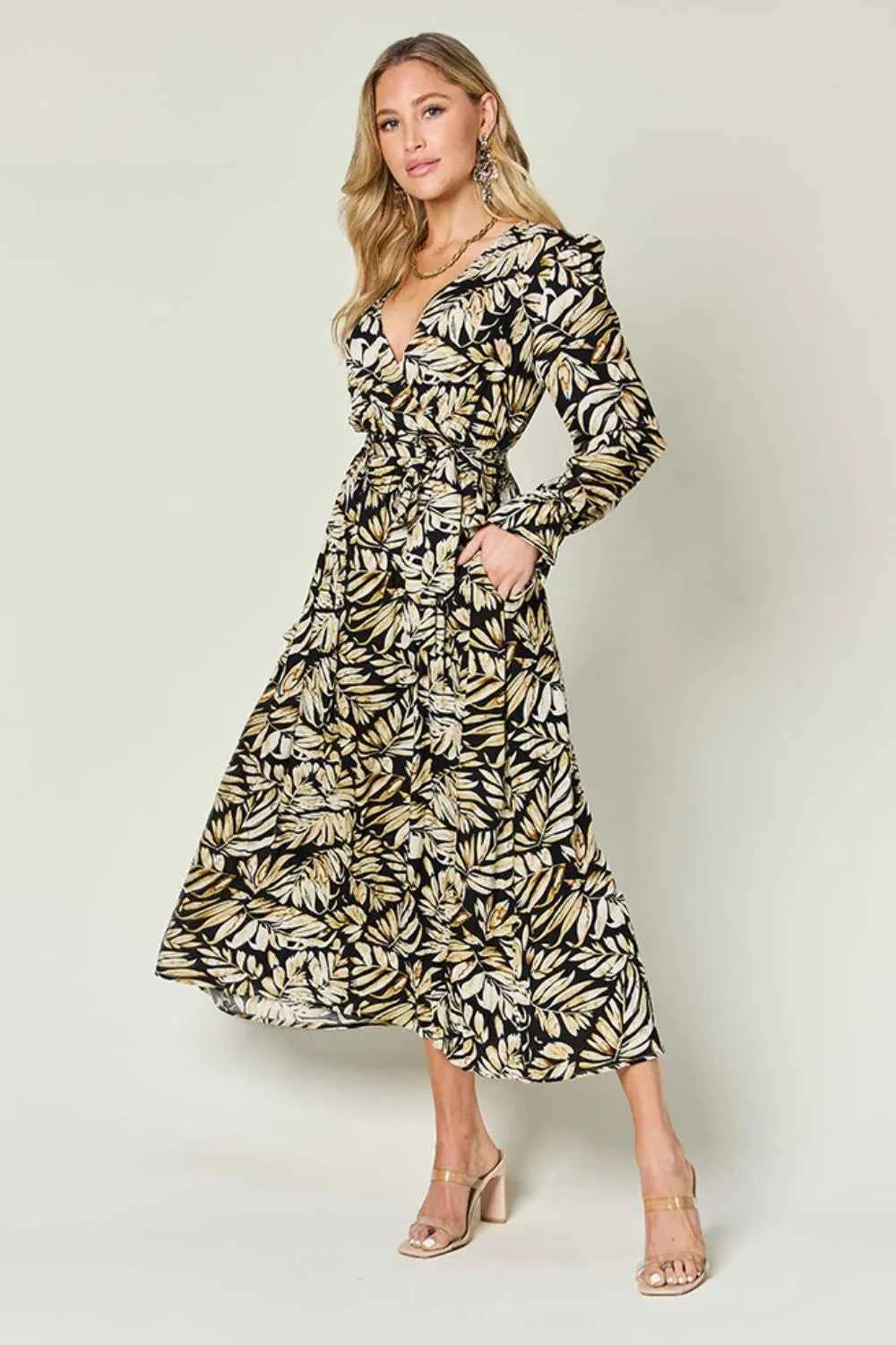 Double Take Full Size Tie Back Flounce Sleeve Dress d96c6d64-b664-4c13-9466-f6ee579c526f-Max