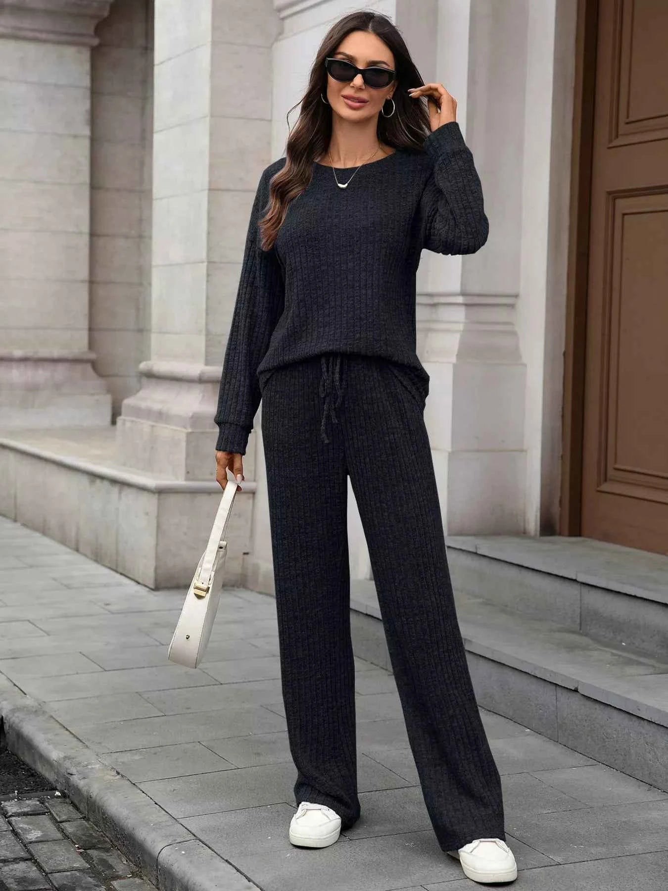 Ribbed Round Neck Top and Pants Set d9752ebc3784496daf2de8f2ecaeb672-Max-Origin