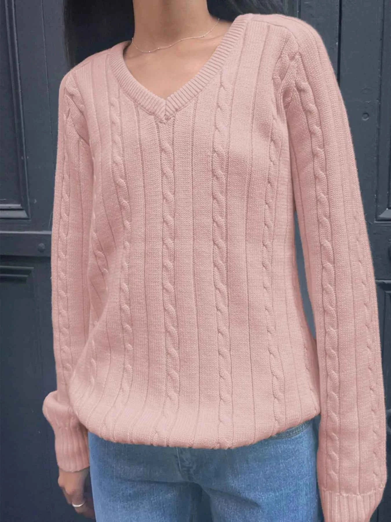 Cable Knit V-Neck Pullover Sweater