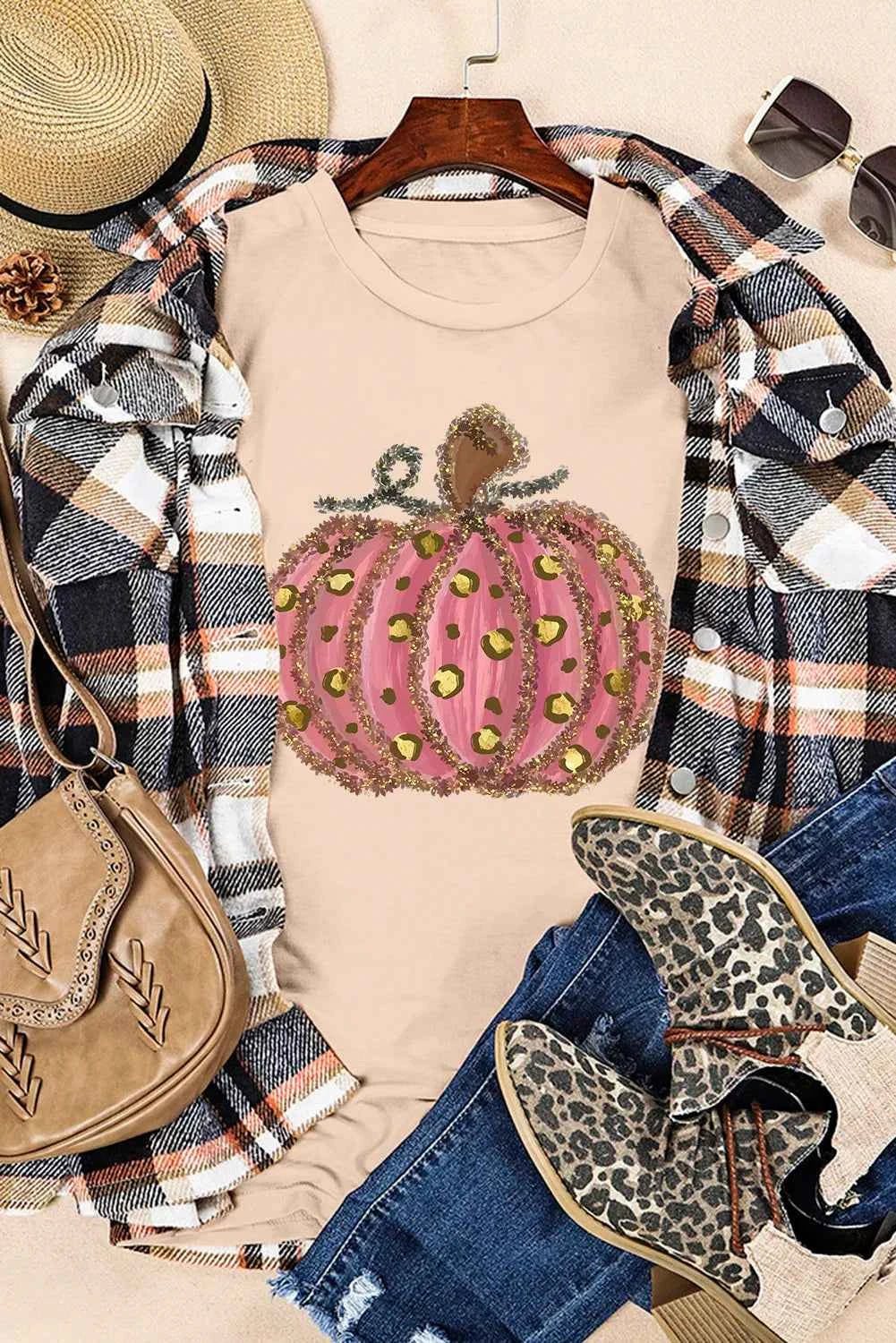 Pumpkin Round Neck Short Sleeve T-Shirt d9779cbb-8c9f-4232-afd6-cfccc52dc8c2-Max