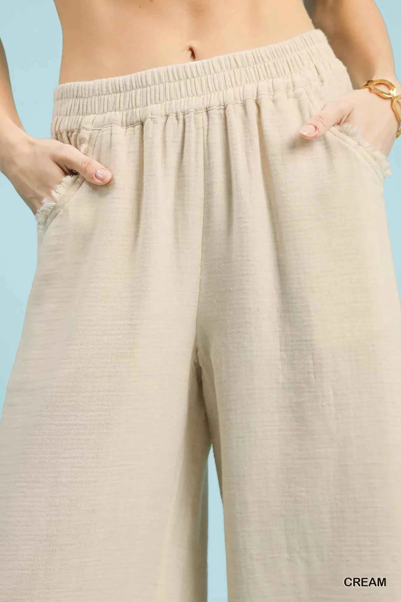 Umgee Frayed Hem Wide Leg Pants d97a7689-248e-4f12-b90e-45888b00985f-Max-Origin