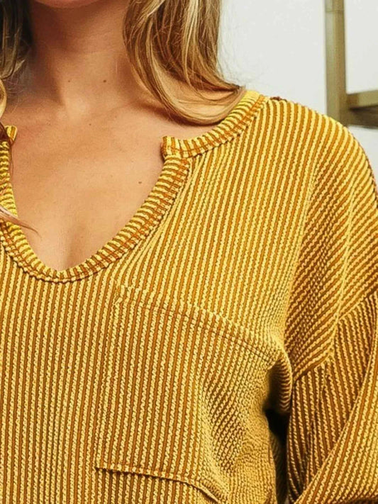 Wavy Two Tone Rib Notch Neck Patch Pocket Top d97d7413-11be-4129-88d3-14ab6c143319-Max-Origin