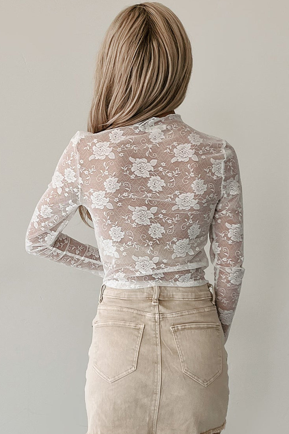 Black Mock Neck Floral Lace Mesh Long Sleeve Top d982483a5bce1565
