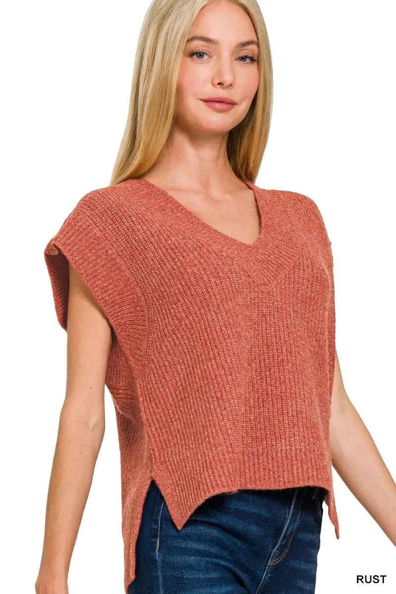 Zenana Oversized Sweater Vest with Side Slit RUST d9903fb6f51746aa9d77202c2ae5ec14-Max-Origin
