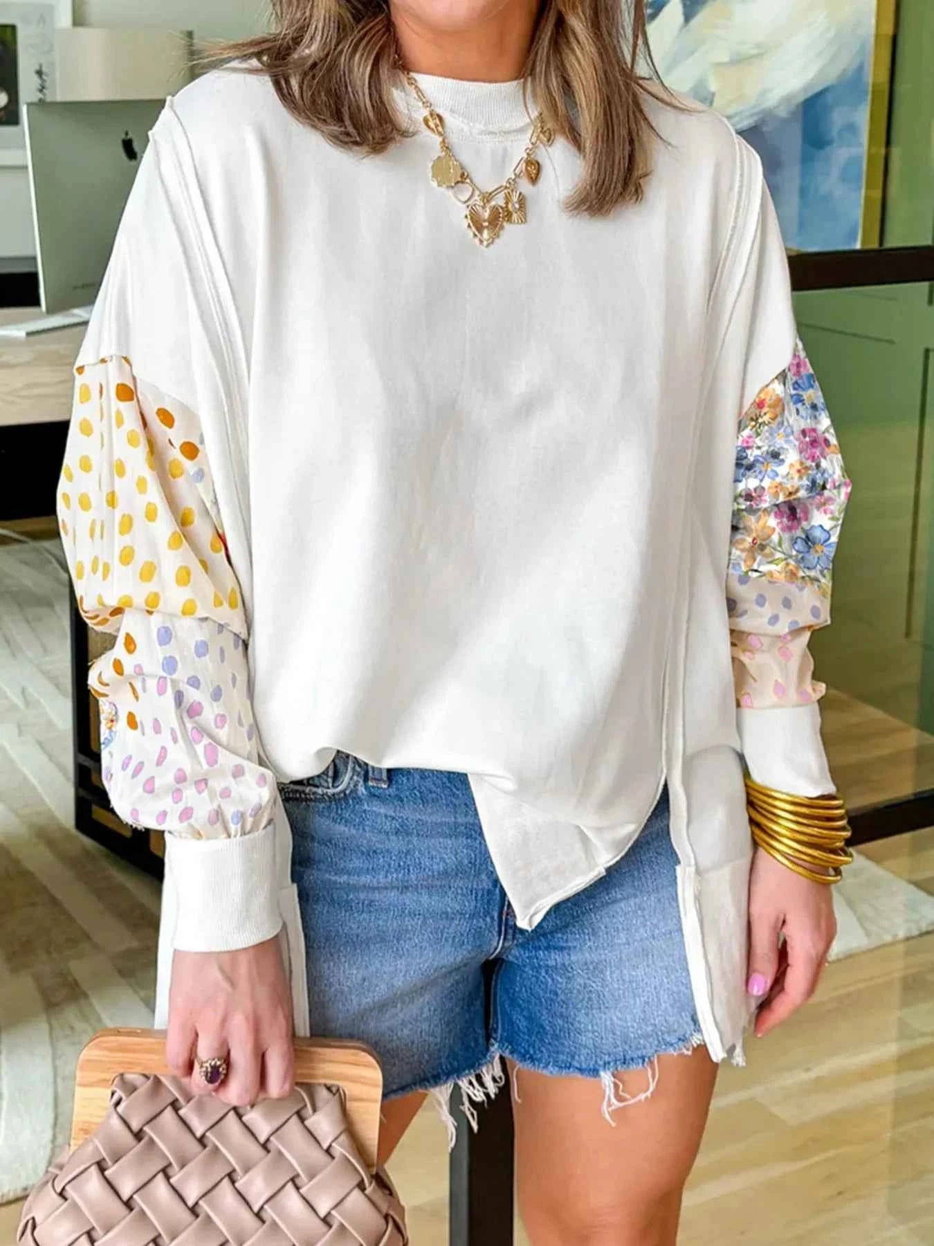 Floral Print Long Sleeve Sweatshirt White d9952f819c9d41e39816fbf52d68c63c-Max-Origin