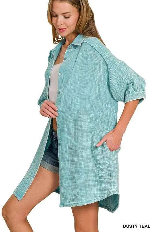 Washed Double Gauze Button Down Shirt Dress d9968e42b7ec4b28beac2e8087a1a09c-Max-Origin
