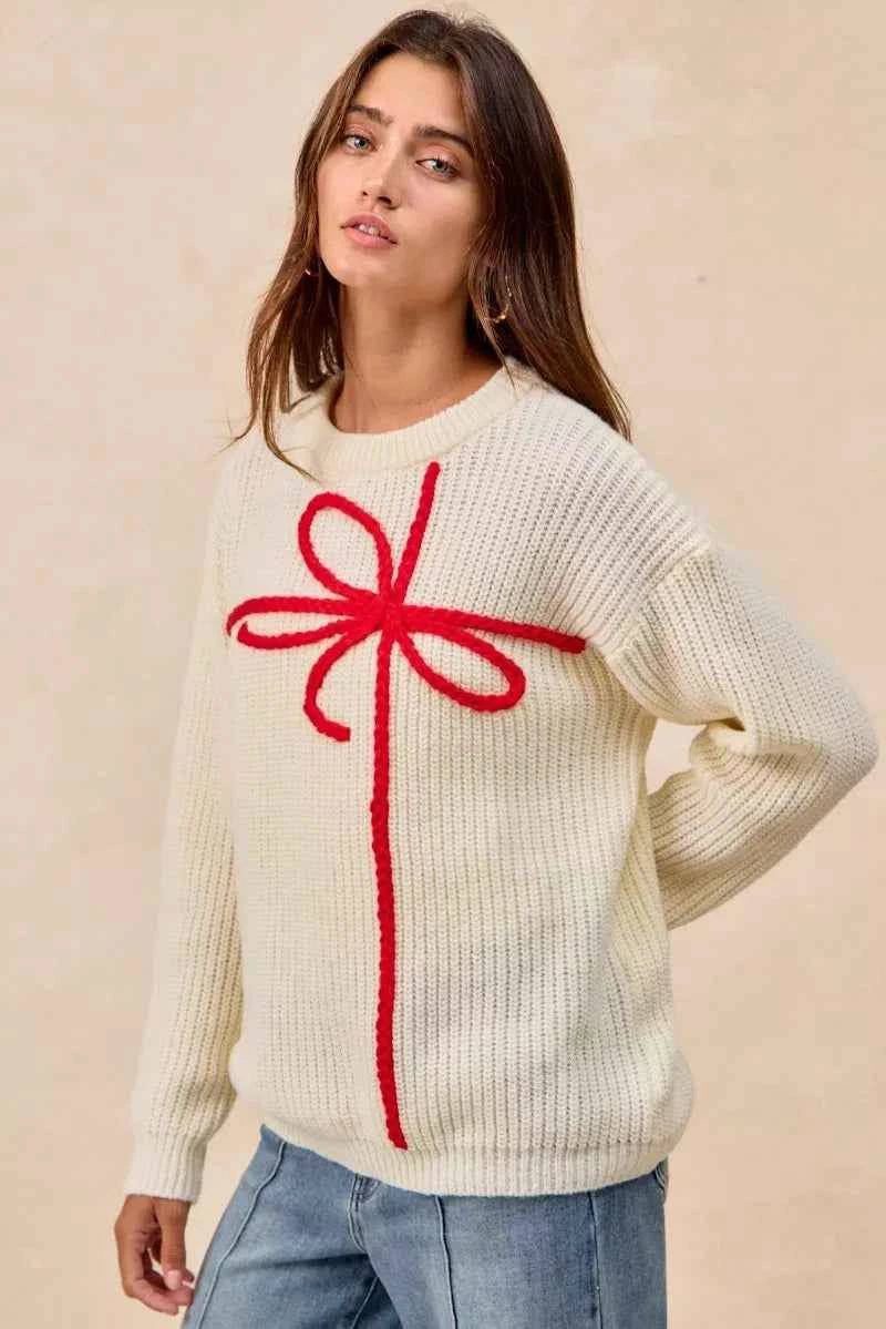 BiBi Christmas Ribbon Bow Embroidery Sweater d997e9146c4e472e8a2a14762257b9b3-Max-Origin