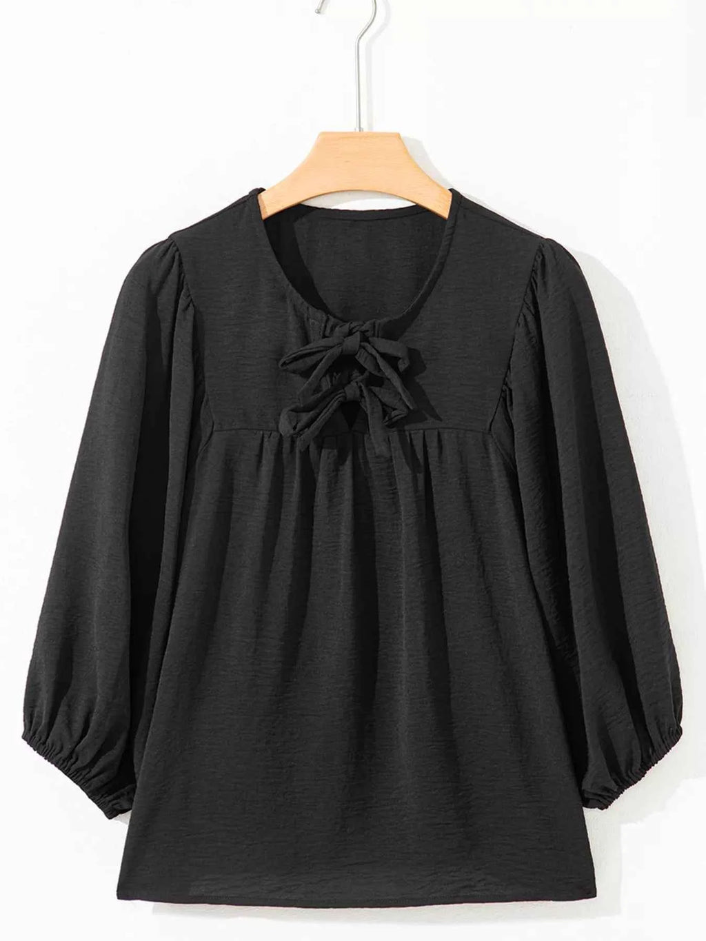 Bow Tie Neck 3/4 Sleeve Casual Blouse d99a783a3e4d47f8b1c2a3dd70ae7212-Max-Origin