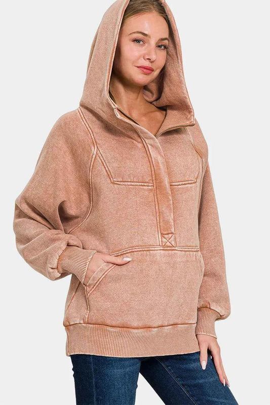 Acid Wash Fleece Kangaroo Hoodie Rust d99cba19-4c71-4a8d-96b3-e74b2ade0df8-Max