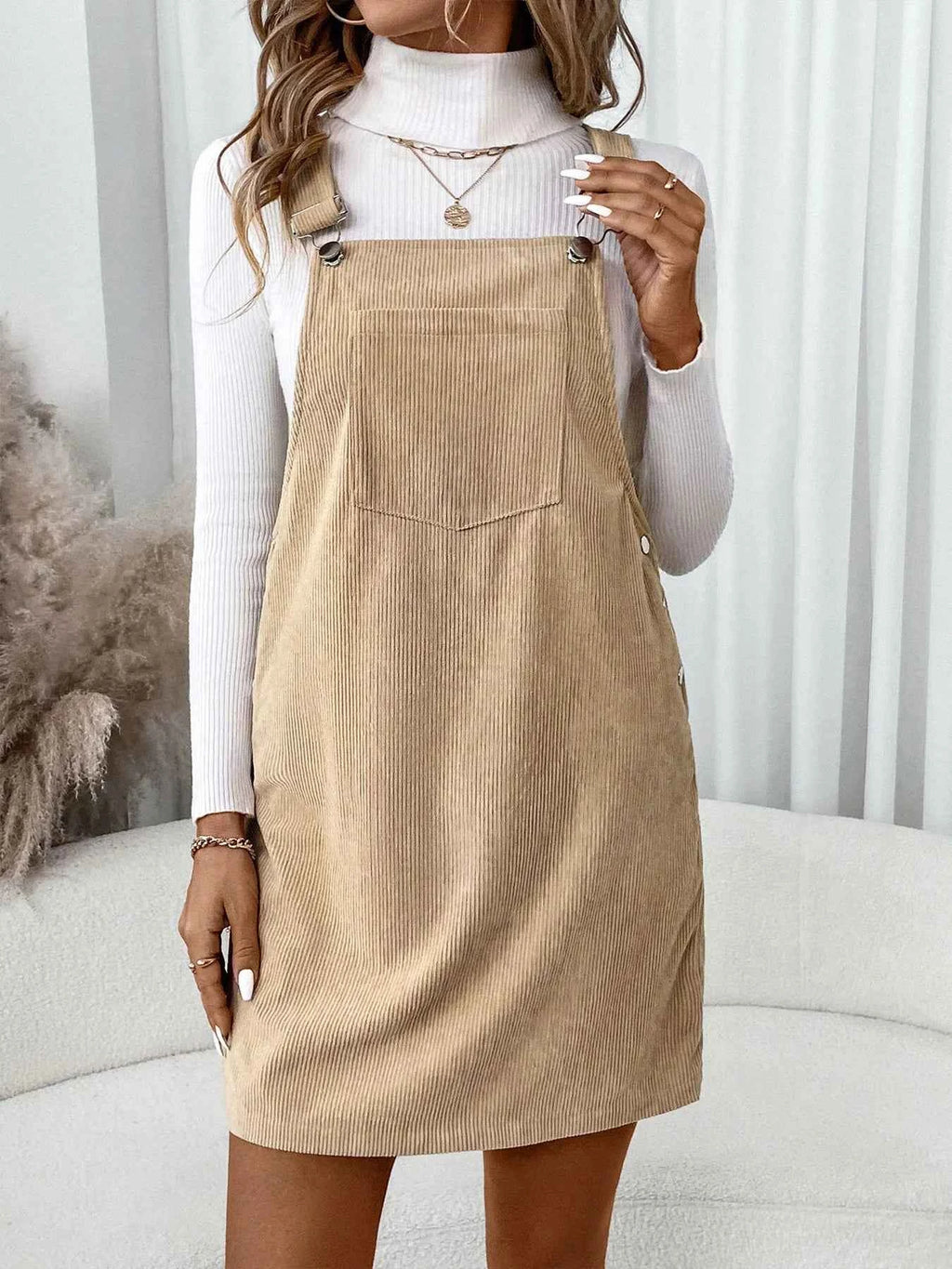 Corduroy Overall Dress with Pocket Khaki d9a677b892ed4868bc974cd31705f584-Max-Origin