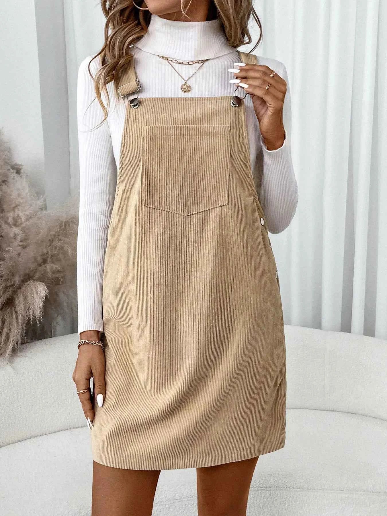 Corduroy Overall Dress with Pocket Khaki d9a677b892ed4868bc974cd31705f584-Max-Origin