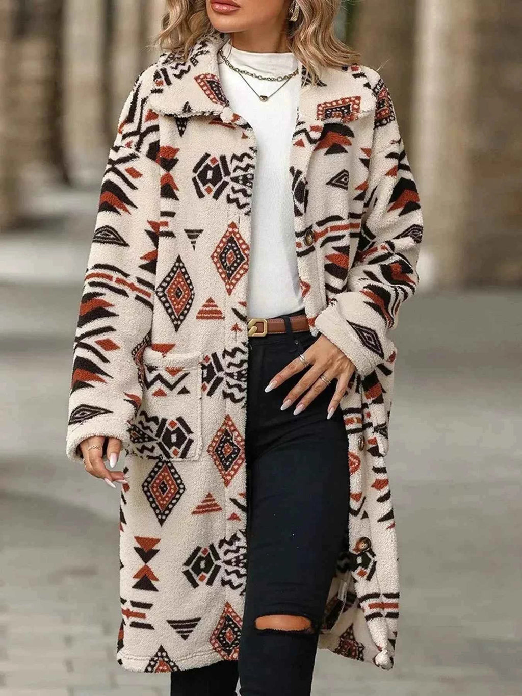 Geometric Button Up Longline Coat Beige d9a76e2b88f0441e9375b326abb7ff28-Max-Origin