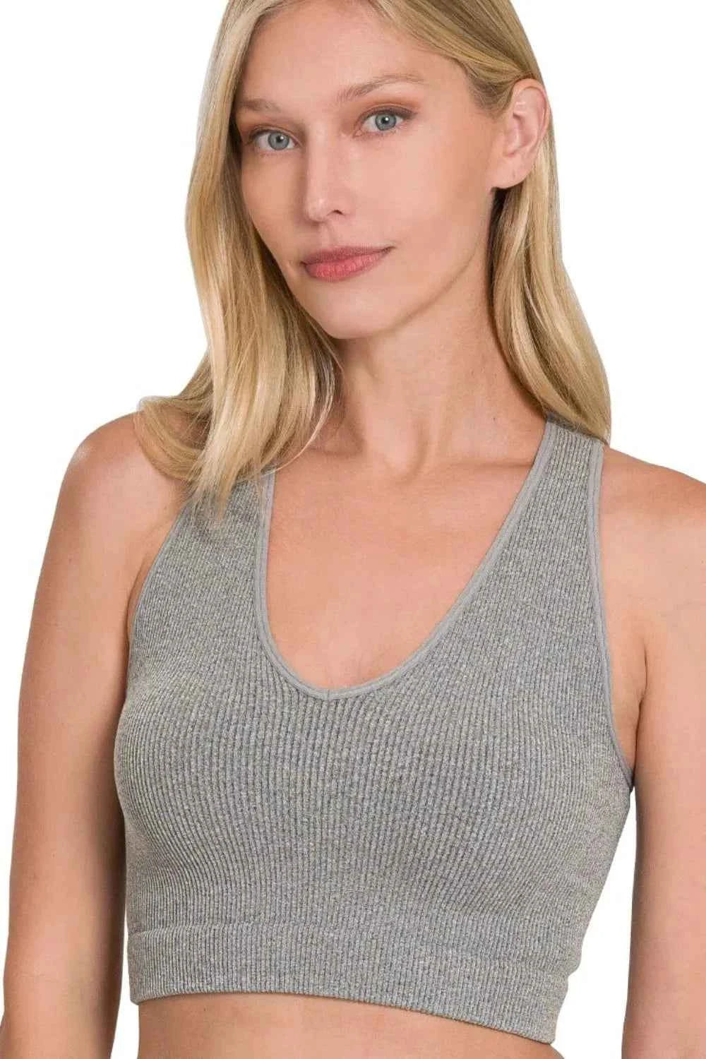 Zenana Seamless Ribbed Cropped Racerback Tank Top H GREY d9c08802-f93e-4929-b752-36d9981edf5b-Max-Origin