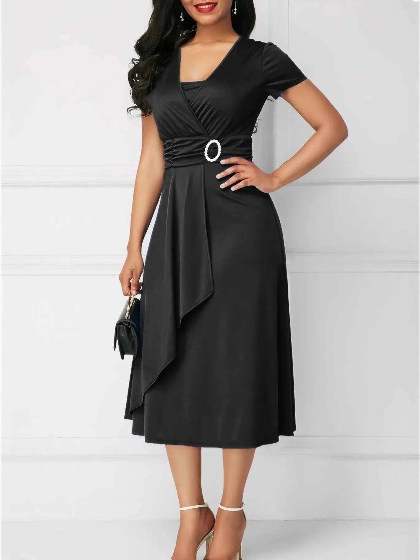 Short Sleeve Midi Wrap Dress with Belt Detail Black d9c9488a-713d-414c-a8e3-e042b60b6672-Max-Origin